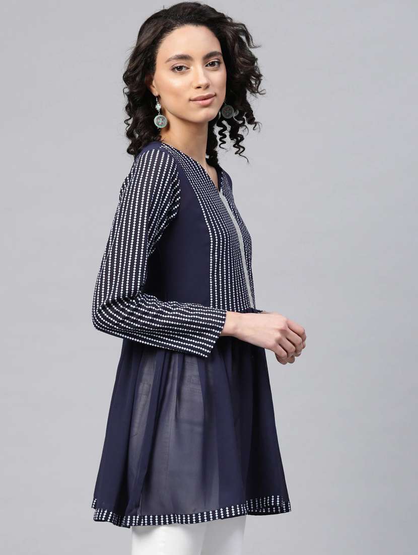 navy printed flared kurti - 18450916 -  Standard Image - 1