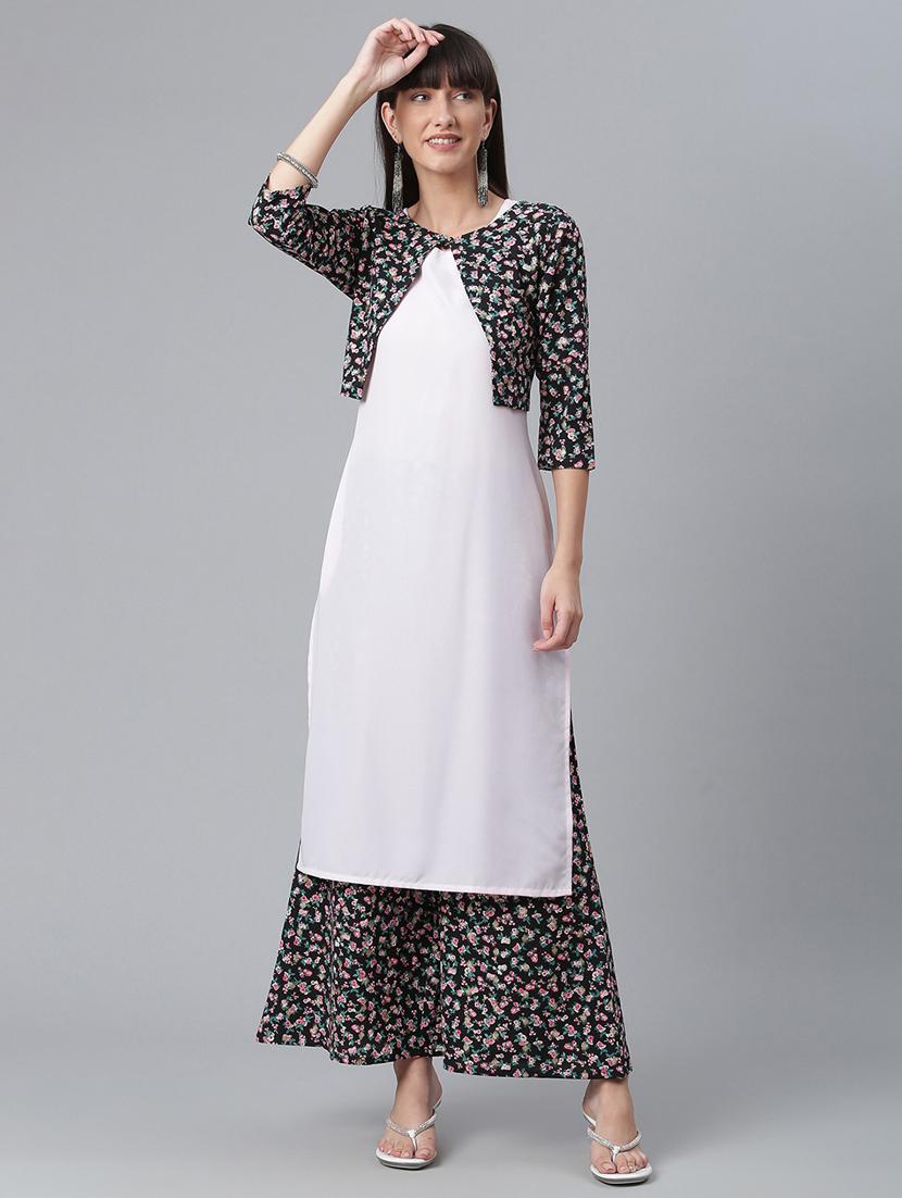 floral printed kurta palazzo set with koti jacket - 18451105 -  Standard Image - 1