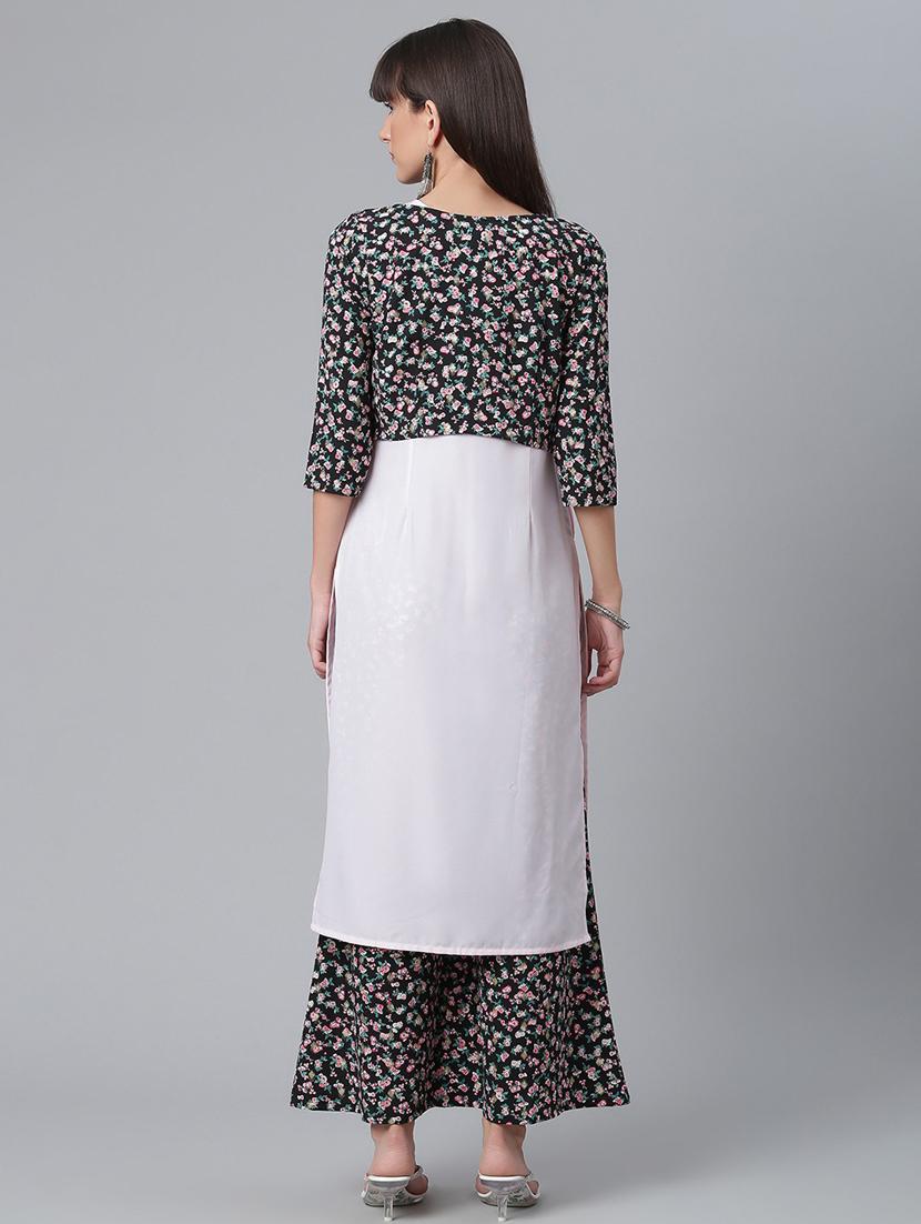 floral printed kurta palazzo set with koti jacket - 18451105 - Standard Image - 4