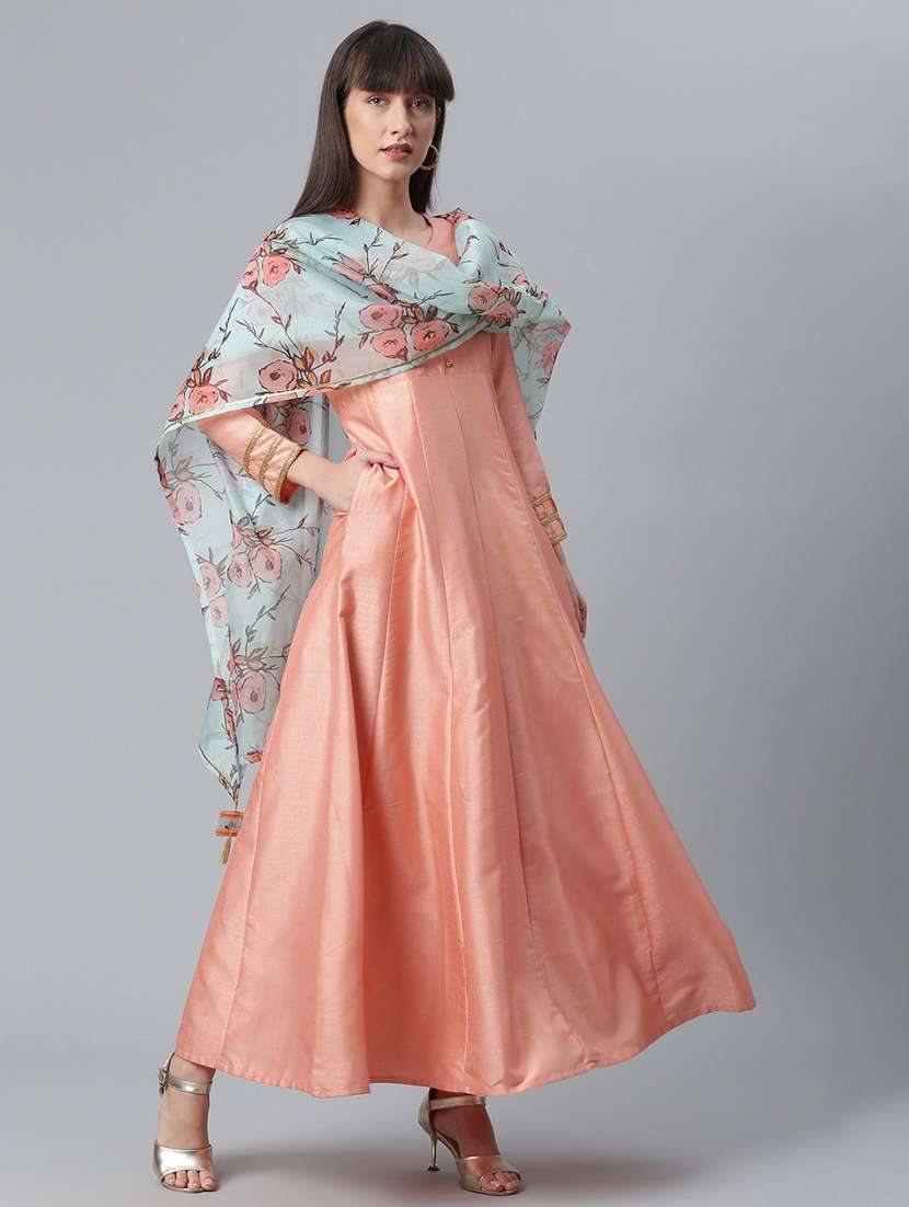 solid kurta with floral printed dupatta set - 18451124 -  Standard Image - 4