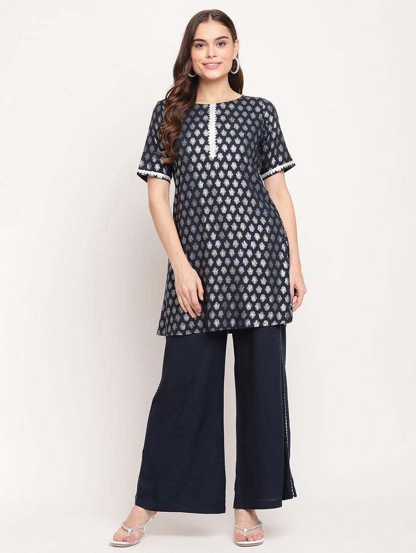 foil print kurta palazzo set - 18451204 - Standard Image - 1