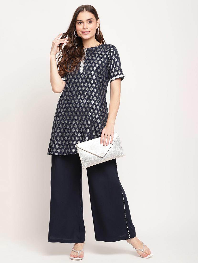 foil print kurta palazzo set - 18451204 - Standard Image - 4