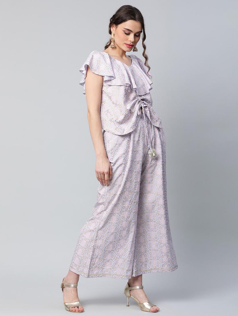foil print top pant set - 18451235 - Standard Image - 1
