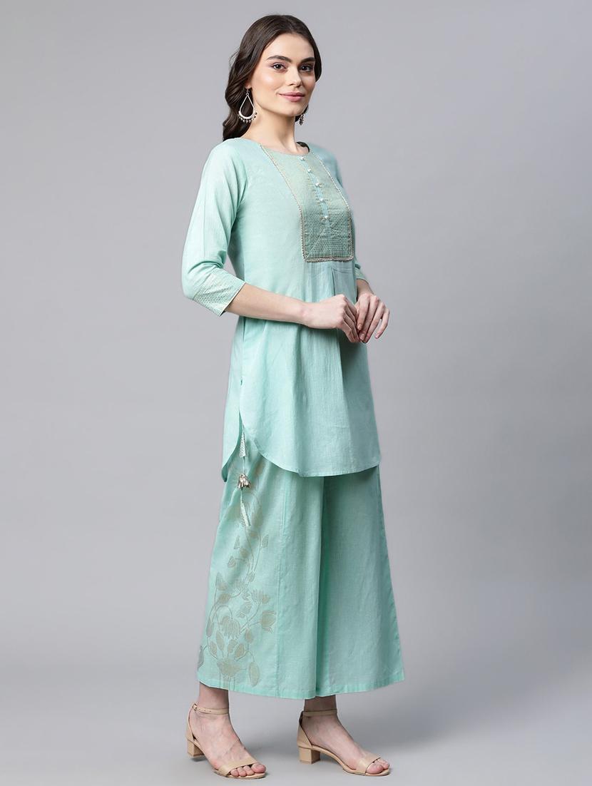 foil print kurta palazzo set  - 18451250 -  Standard Image - 1