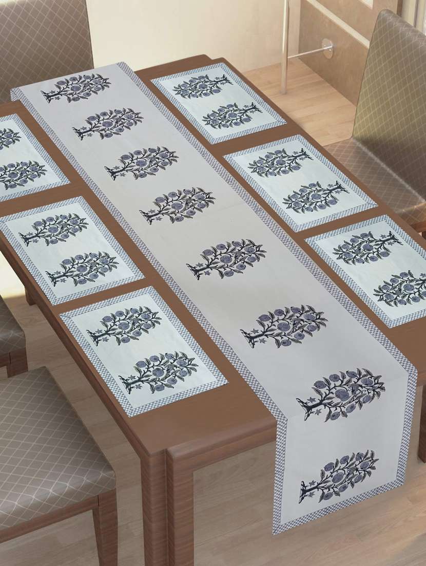 texstylehome thick cotton canvas jaipuri block print 6 table mats and 1 runner set