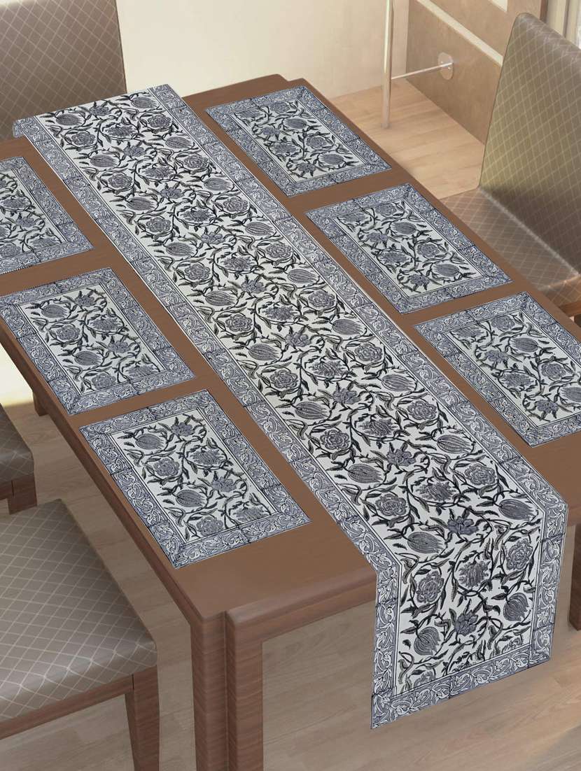 texstylehome thick cotton canvas jaipuri block print 6 table mats and 1 runner set