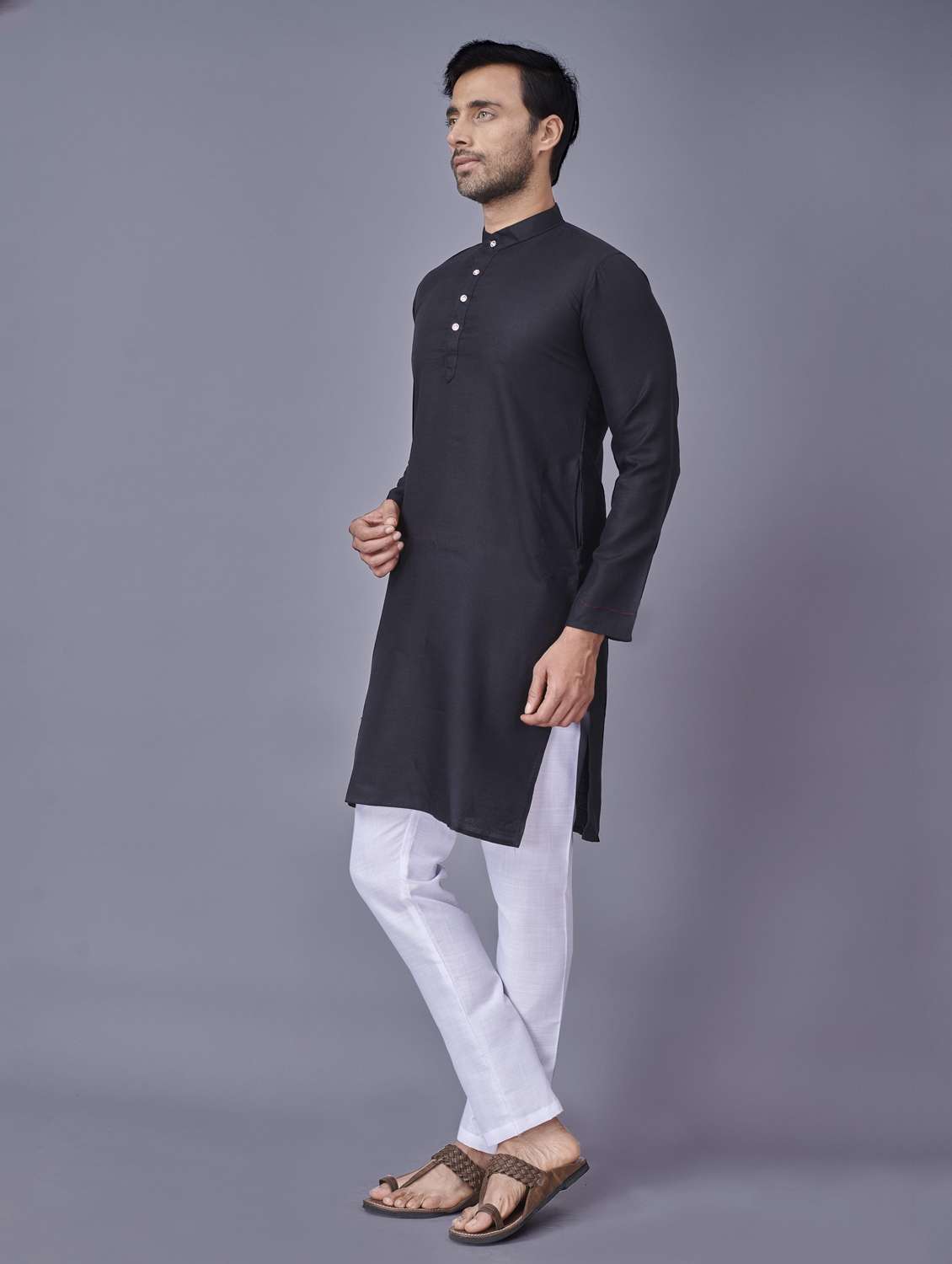 black solid kurta pyjama ethnic wear set - 18452315 -  Standard Image - 1