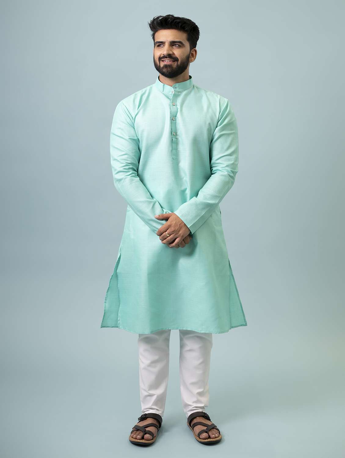 turquoise solid kurta pyjama ethnic wear set - 18452316 -  Standard Image - 1