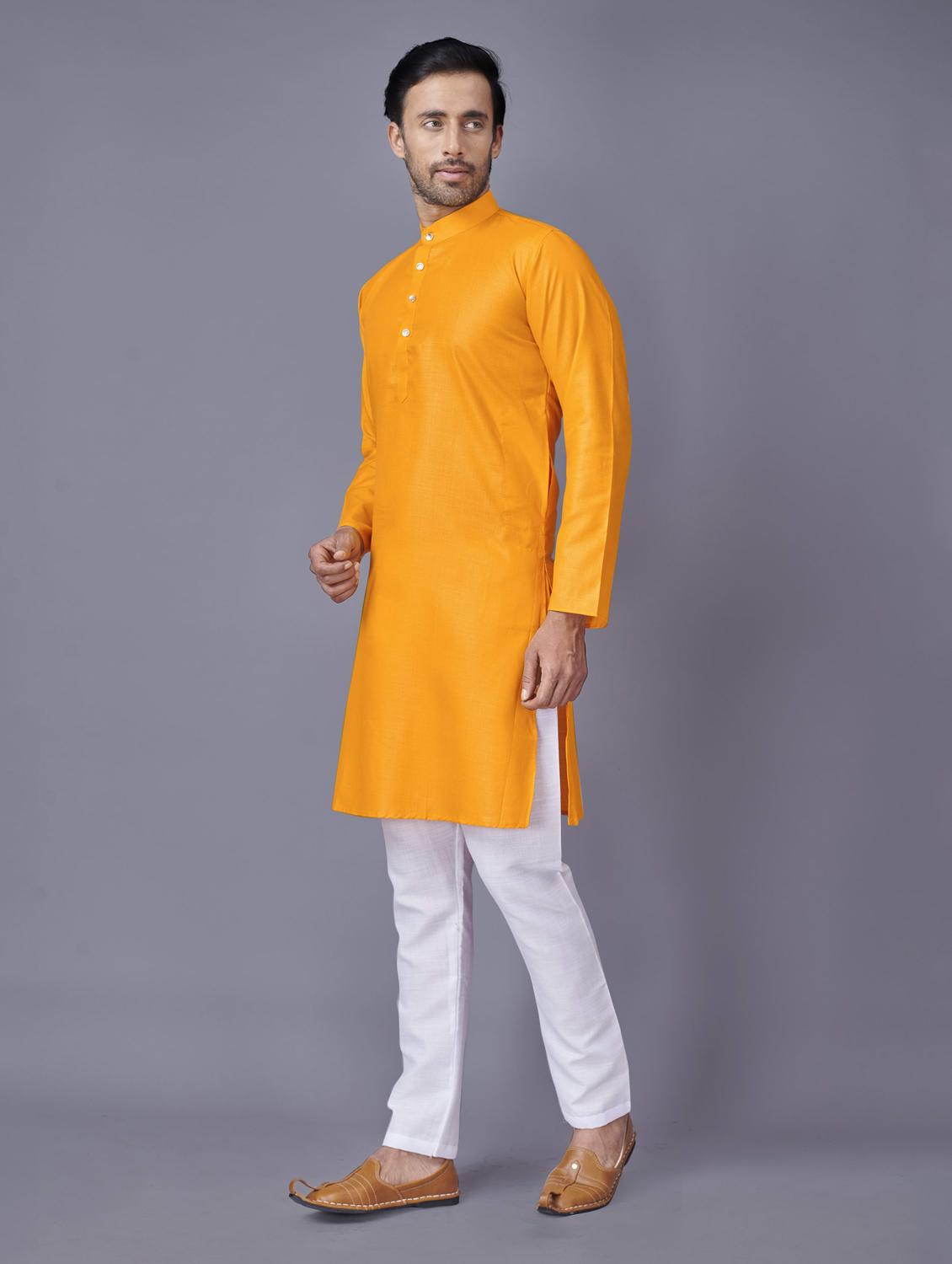 yellow solid kurta pyjama ethnic wear set - 18452320 - Standard Image - 1