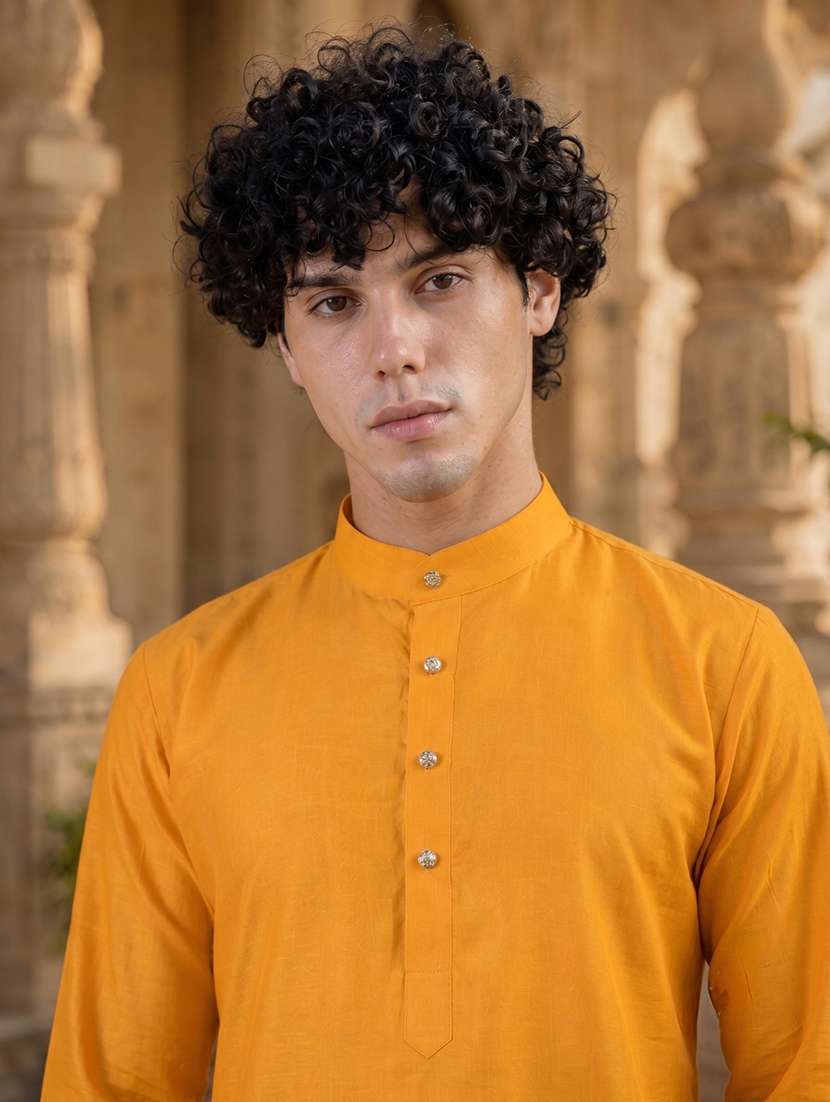 yellow solid kurta pyjama ethnic wear set - 18452320 -  Standard Image - 1