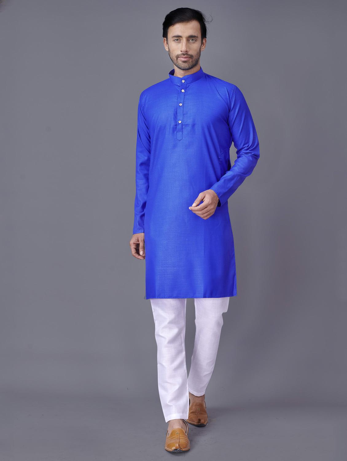 navy-blue cotton kurta pyjama ethnic wear set