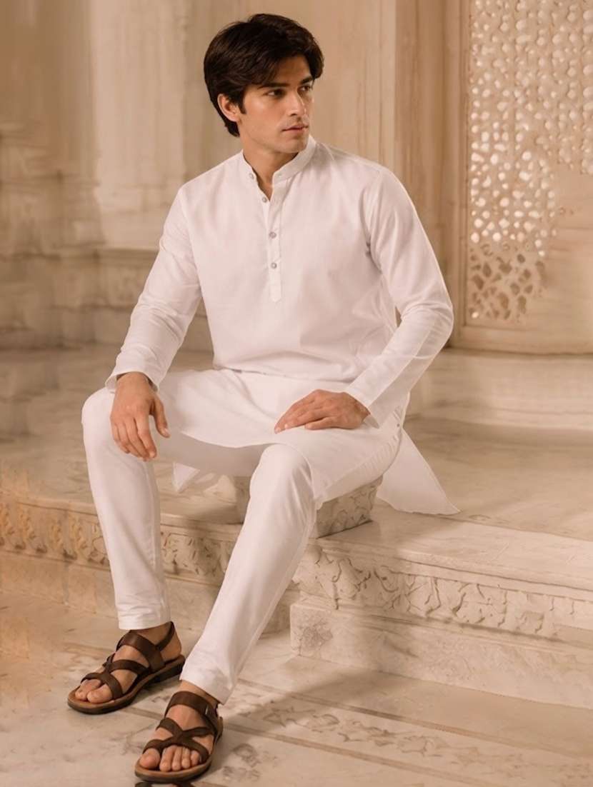 white solid kurta pyjama ethnic wear set - 18452327 -  Standard Image - 4