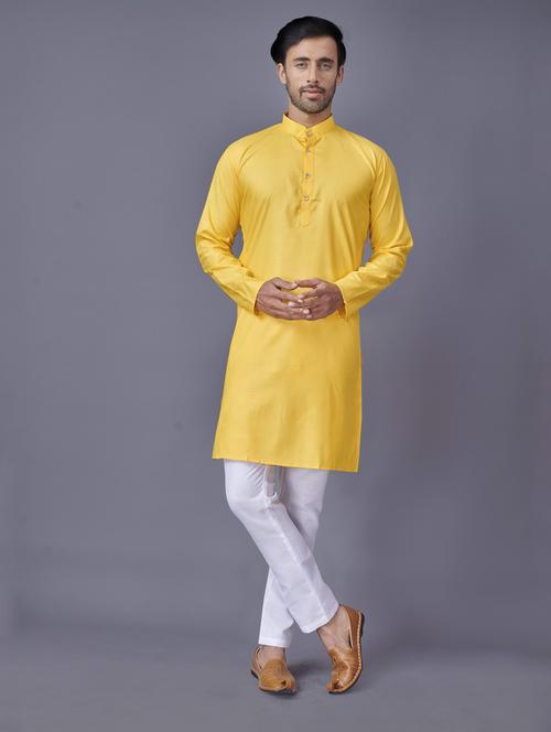 yellow solid kurta pyjama ethnic wear set - 18452328 -  Standard Image - 0