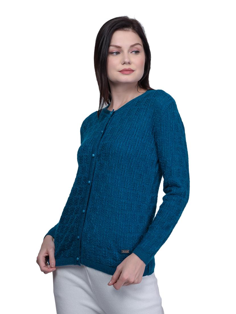 teal blue woven cardigan - 18452335 - Standard Image - 1