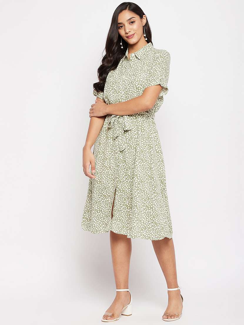 tie front floral printed  a-line dress
