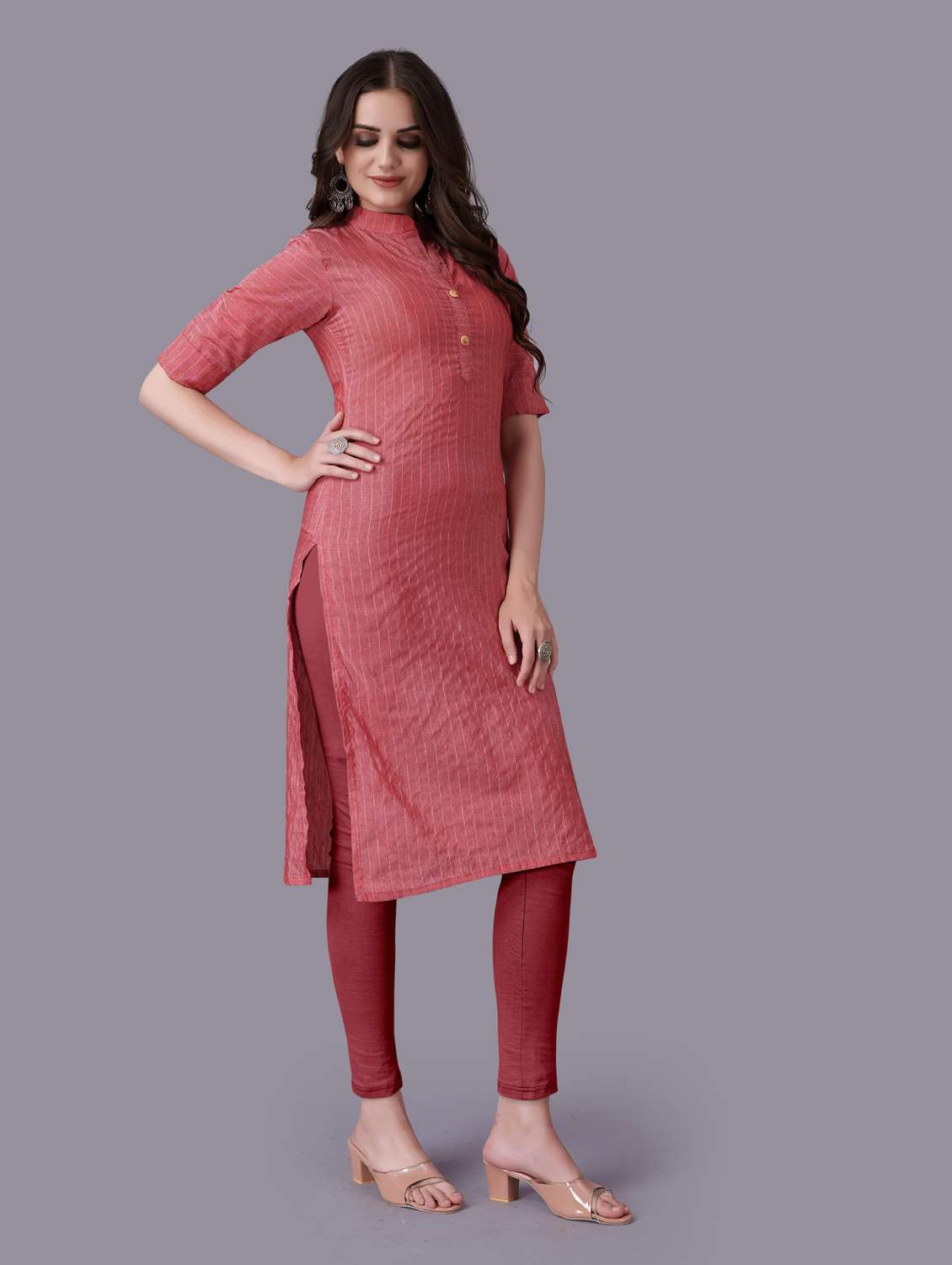 self design striped straight kurti - 18452572 -  Standard Image - 1