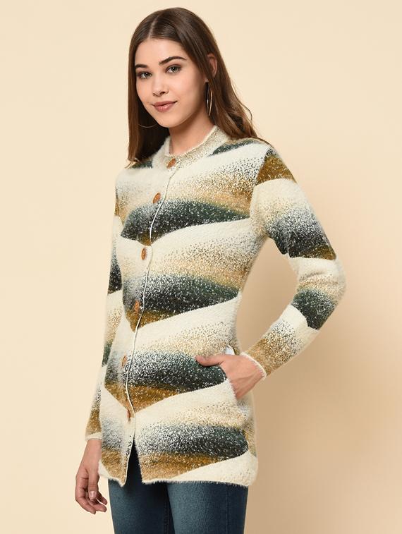 long sleeved printed wool cardigan - 18453494 - Standard Image - 1