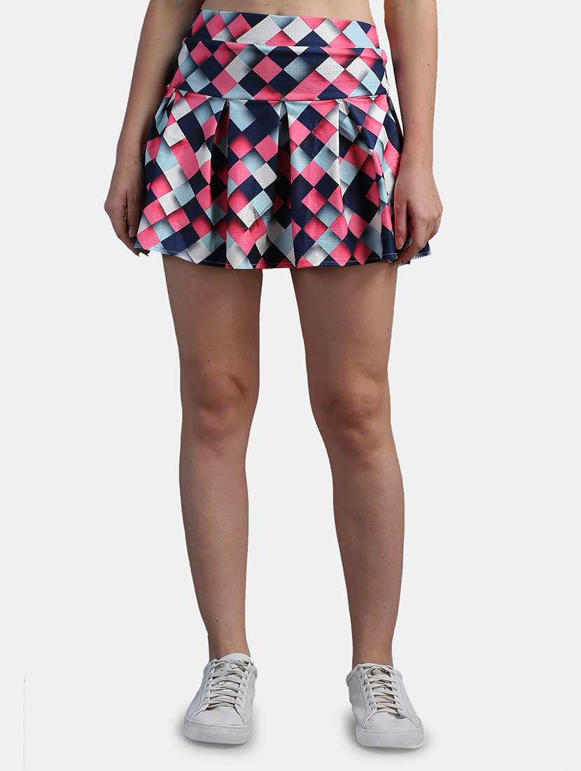 multi colored geometric print skater skirt