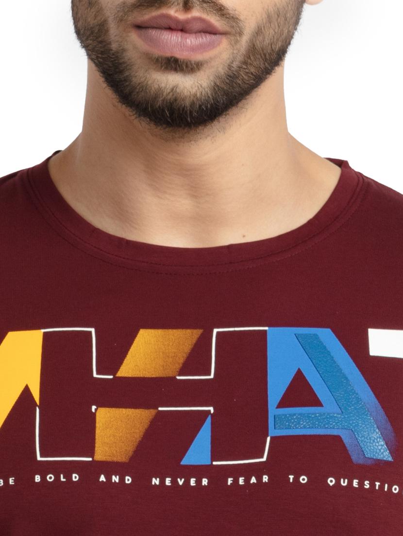 maroon chest-printed t-shirt - 18453532 - Standard Image - 4