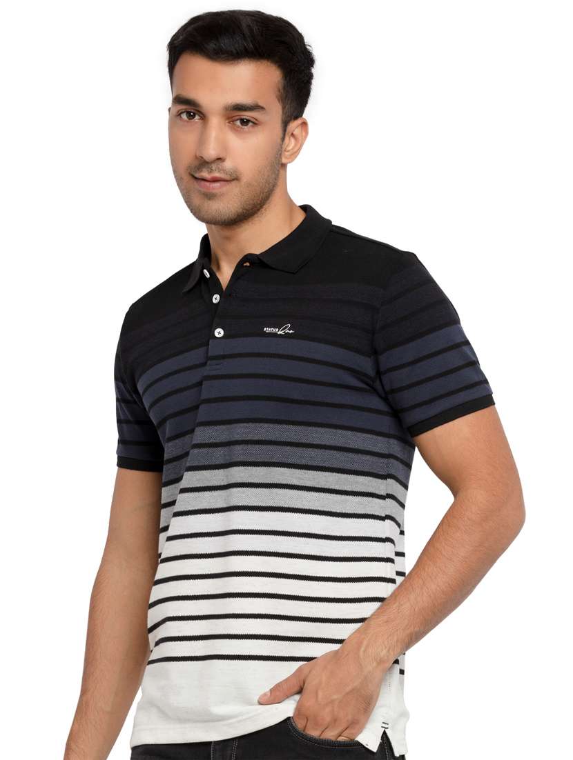 navy-blue striped polo t-shirt - 18453539 - Standard Image - 1