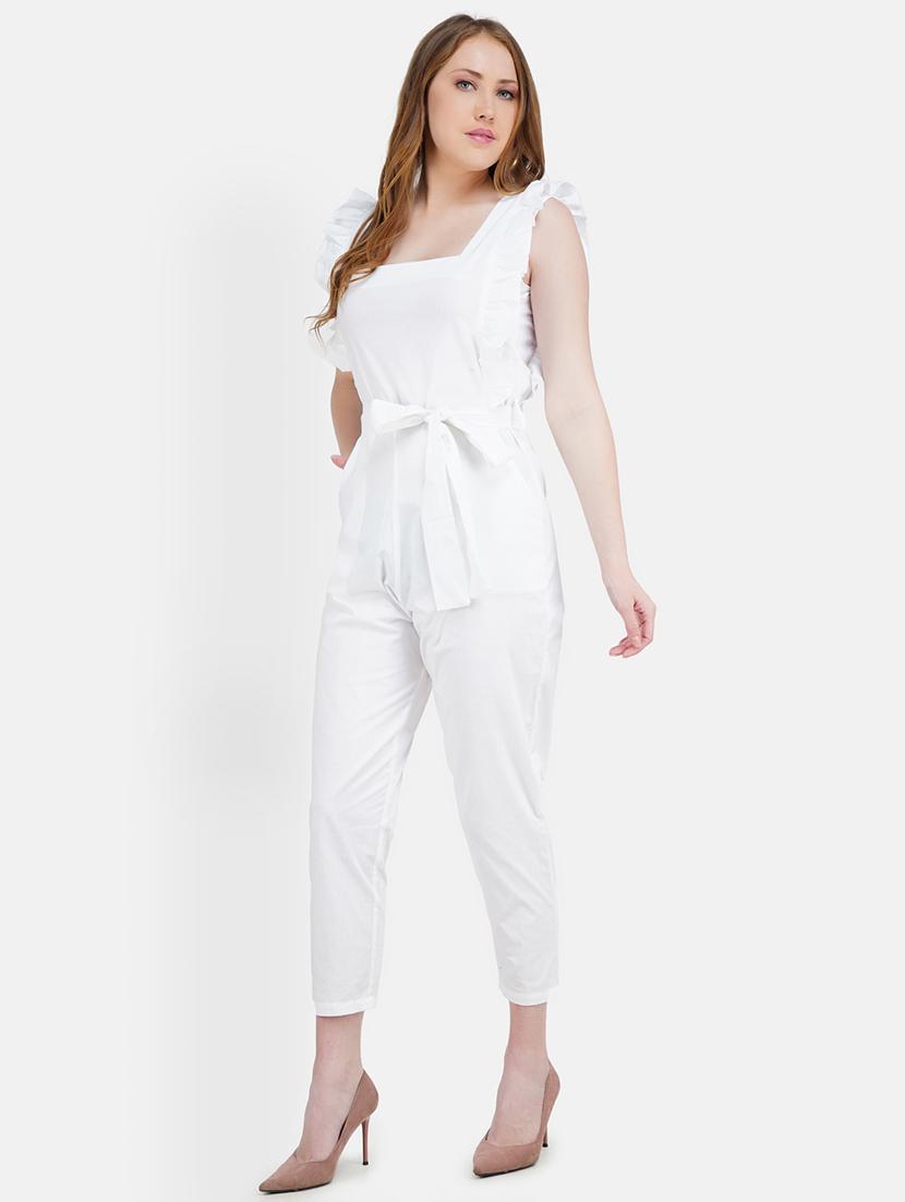 tie front ruffled three fourth jumpsuit - 18453605 -  Standard Image - 1