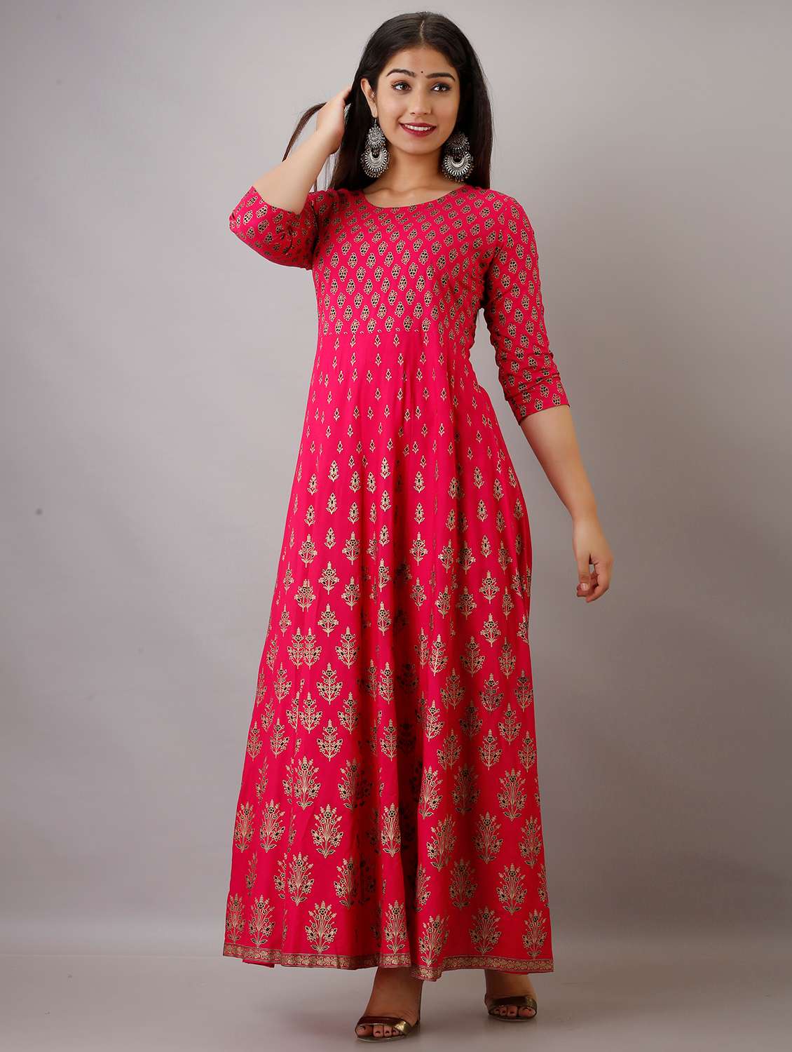 foil printed anarkali ethnic dress - 18454353 -  Standard Image - 1