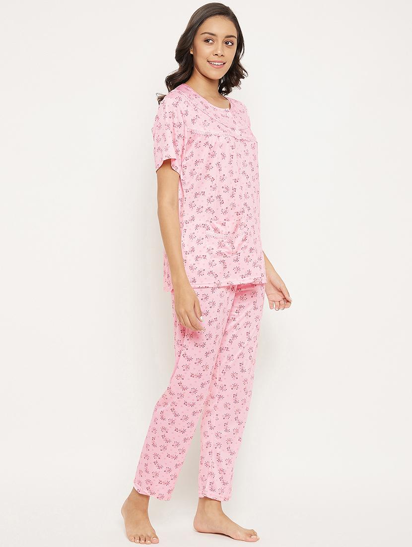 round neck floral nightwear pajama set - 18454409 - Standard Image - 1