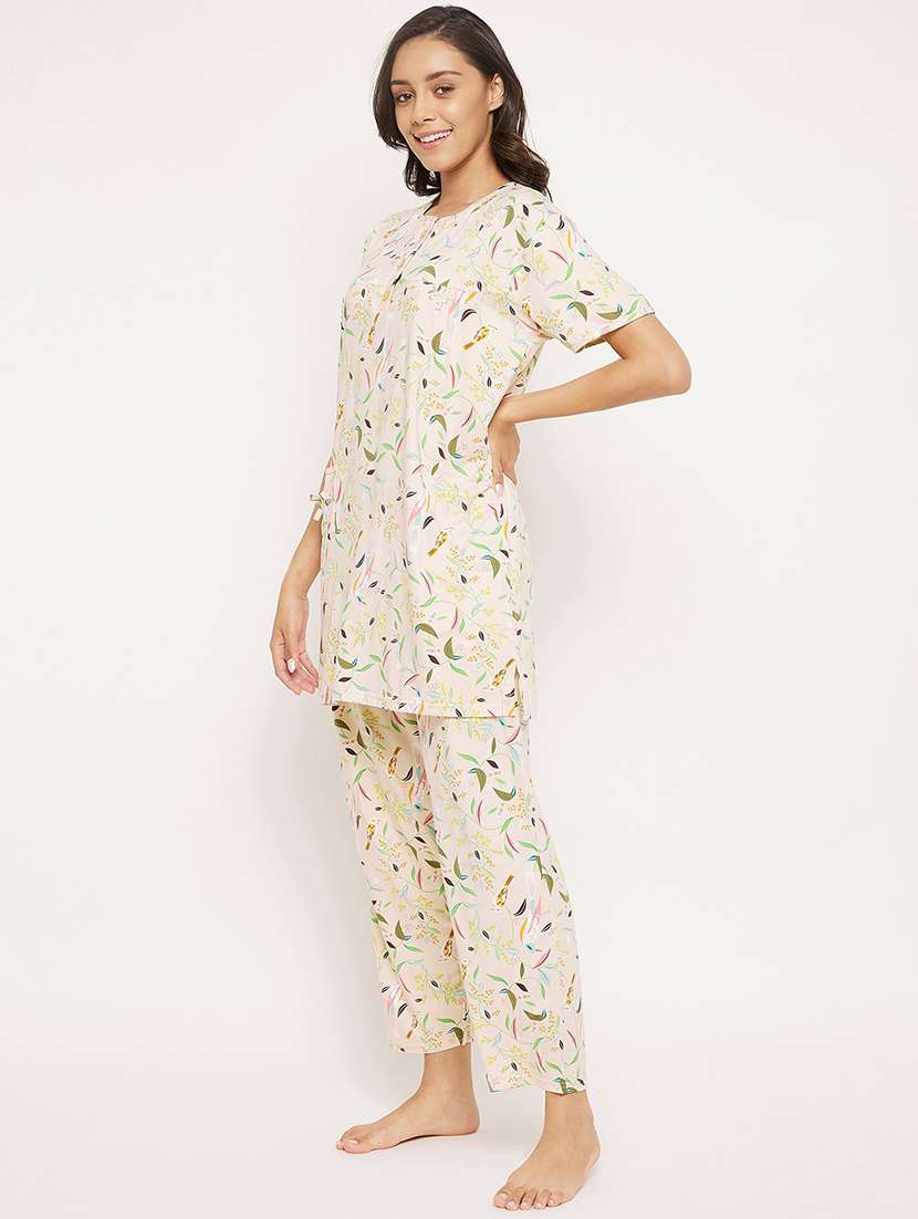 round neck tropical nightwear pajama set - 18454411 -  Standard Image - 1