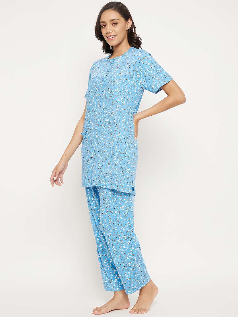 round neck floral nightwear pajama set - 18454412 -  Standard Image - 1