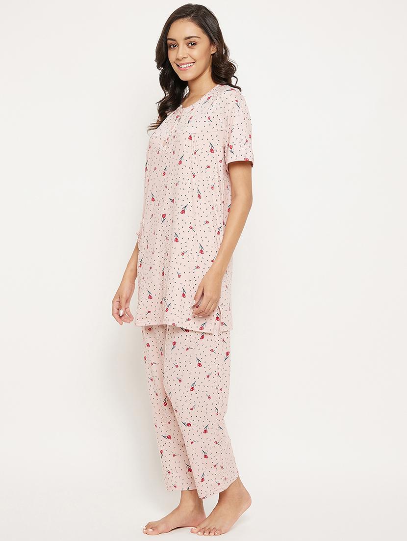 round neck floral nightwear pajama set - 18454413 -  Standard Image - 1