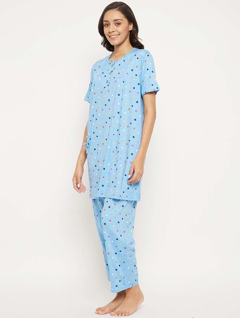 round neck printed nightwear pajama set - 18454415 -  Standard Image - 1
