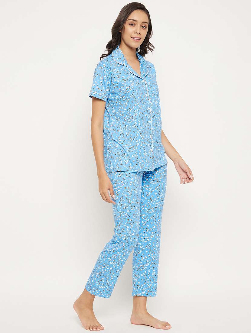 shirt collar floral nightwear pajama set - 18454420 -  Standard Image - 1