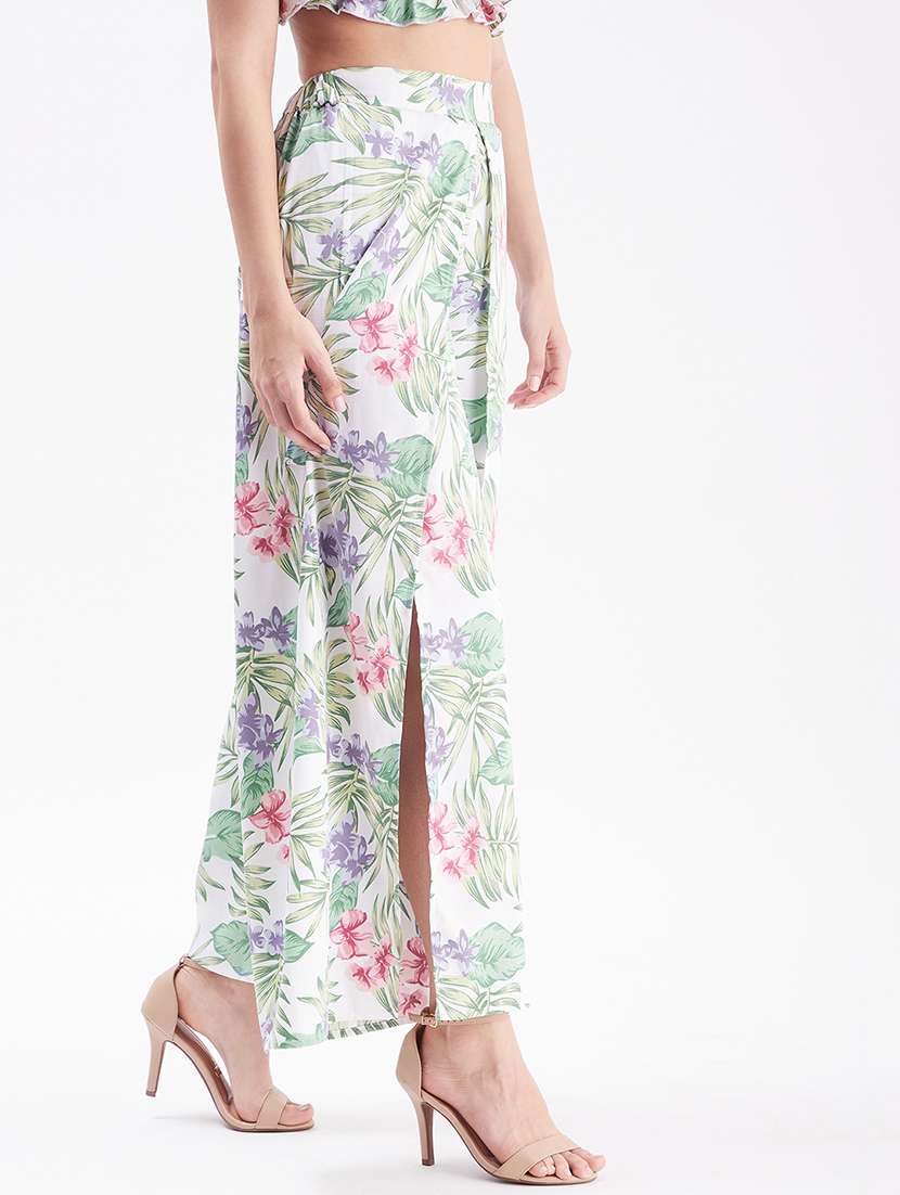 printed flat front wide leg overlap trouser - 18454561 -  Standard Image - 1