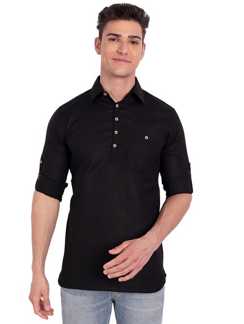 black solid short kurta - 18454612 - Standard Image - 0