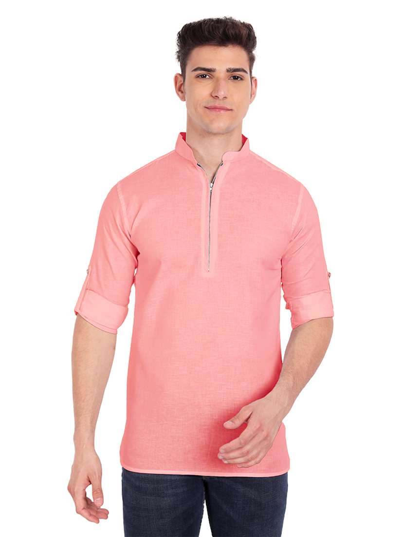 peach solid short kurta