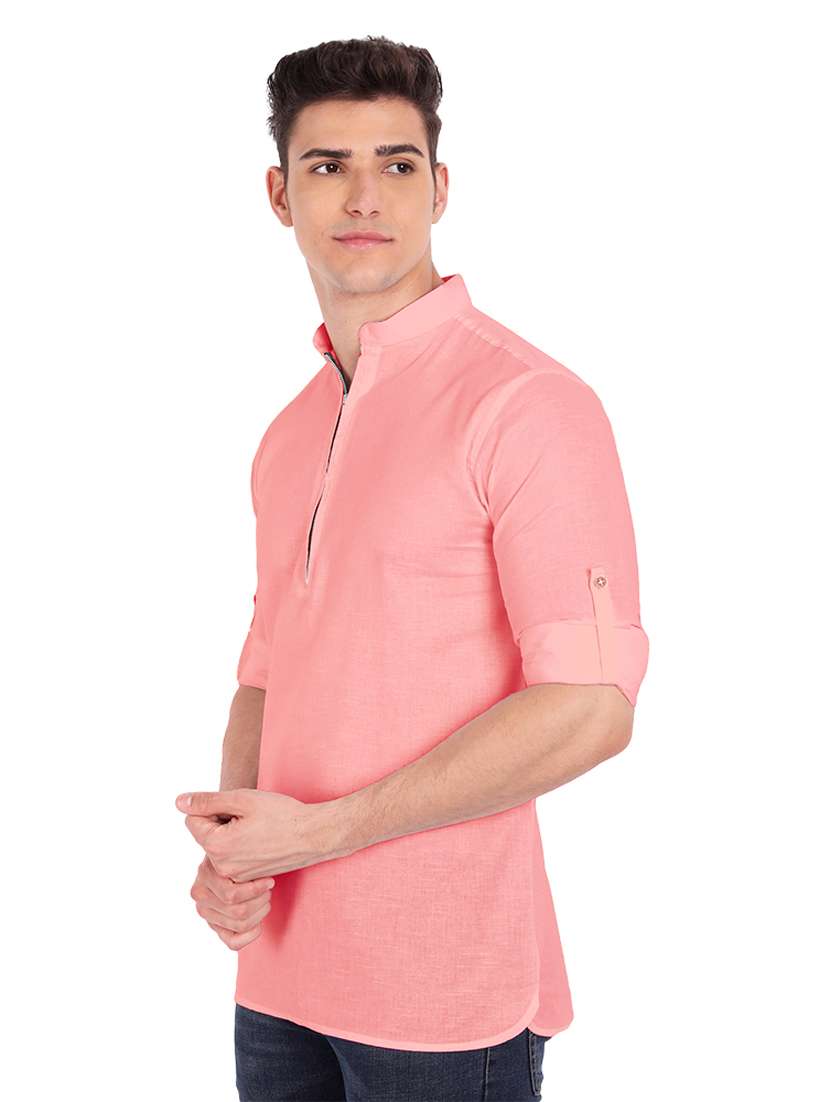 peach solid short kurta - 18454613 -  Standard Image - 1