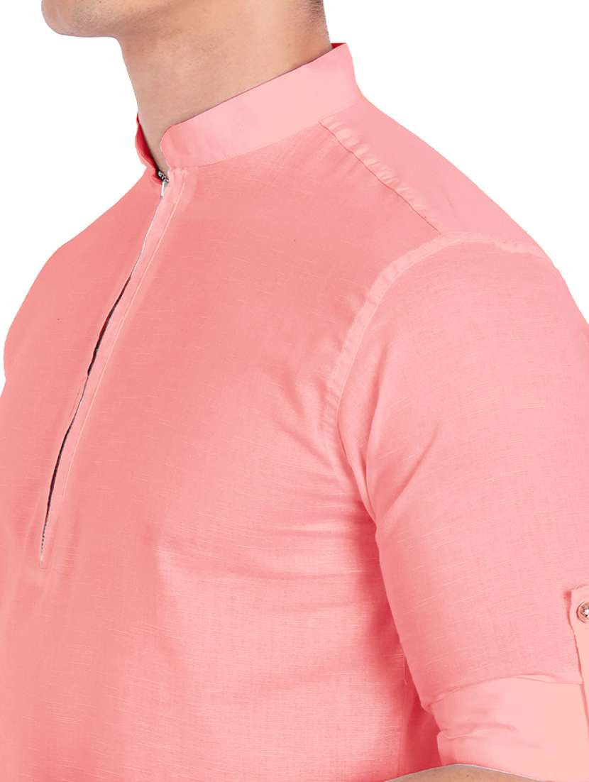 peach solid short kurta - 18454613 -  Standard Image - 4