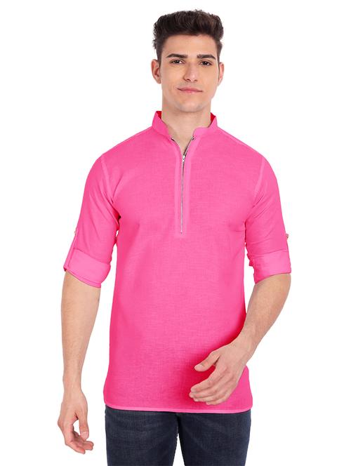 pink solid short kurta - 18454614 - Standard Image - 0