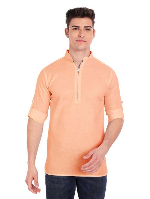 coral solid short kurta - 18454615 -  Standard Image - 0