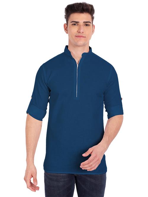 navy-blue solid short kurta - 18454616 - Standard Image - 0