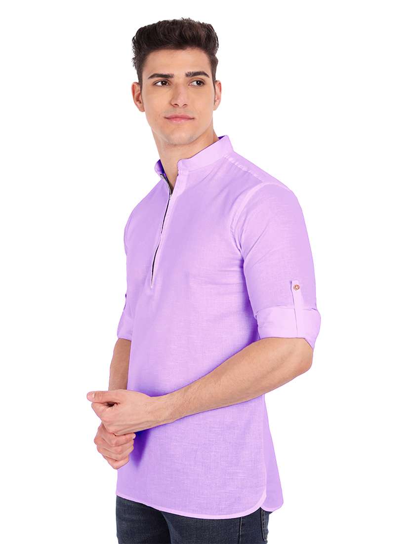 lavender solid short kurta - 18454617 -  Standard Image - 1
