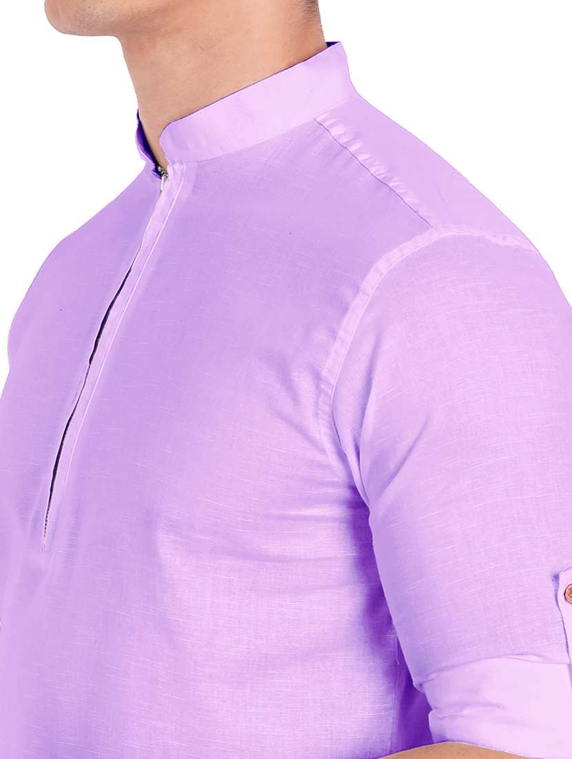lavender solid short kurta - 18454617 -  Standard Image - 4
