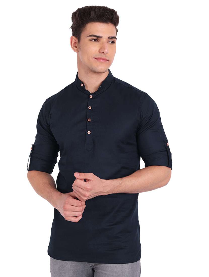 navy blue solid short kurta