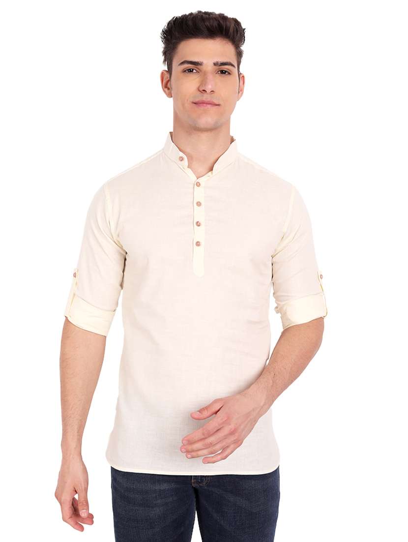 beige solid short kurta