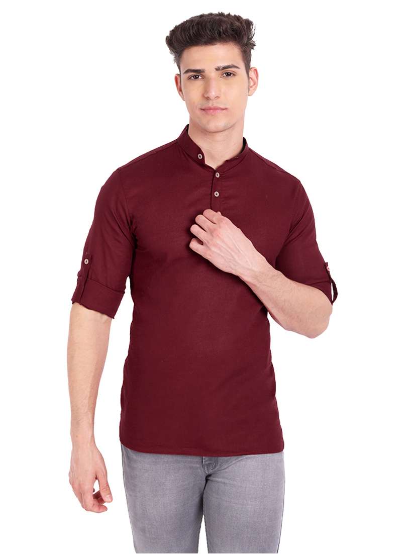 maroon solid short kurta