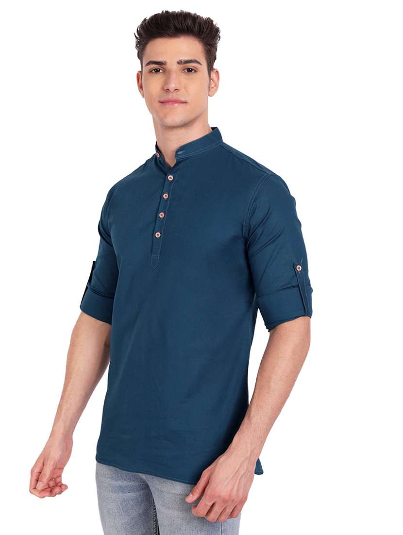 teal solid short kurta