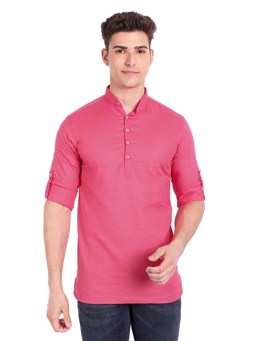 pink solid short kurta