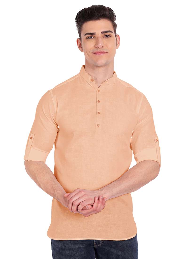 peach solid short kurta
