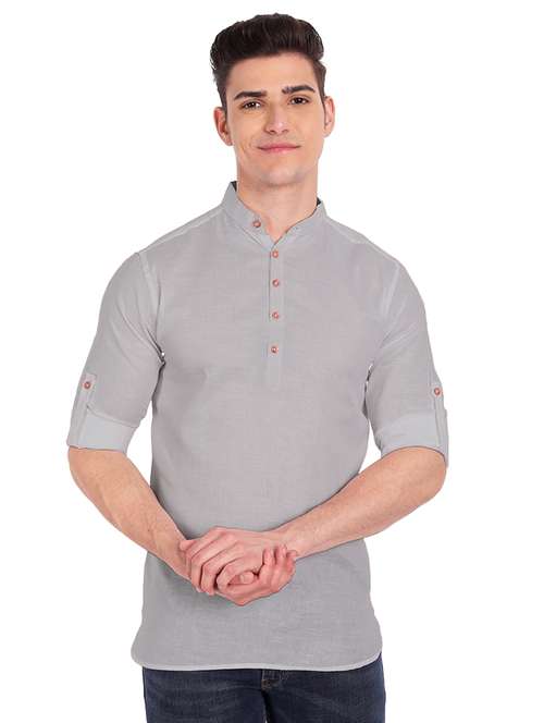 grey solid short kurta - 18454631 - Standard Image - 0