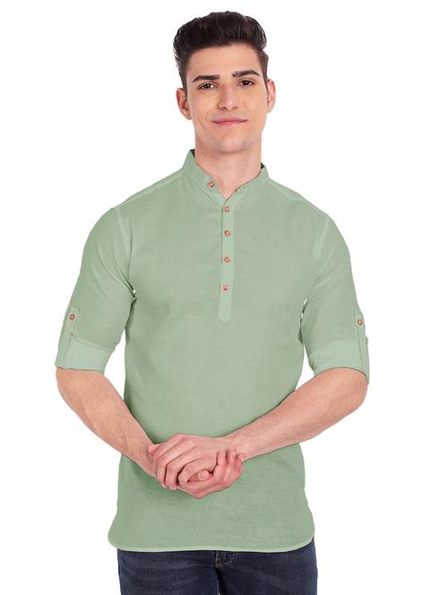 green solid short kurta - 18454632 - Standard Image - 0